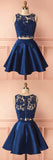 Two Piece Satin Homecoming Dresses Tabitha Lace Dark Blue With Appliques CD10357