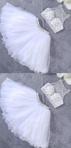 Luxury White Beaded Crystal Short Two Pieces Peggie Homecoming Dresses CD10620