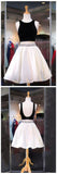 Two Piece Crew Knee-Length Backless Satin Homecoming Dresses Ivory Isabel With Beading CD10732