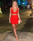 A-Line V Sibyl Homecoming Dresses Neck Short Two Piece Red CD10963