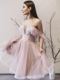 Tulle Off Shoulder Dress Homecoming Dresses Nicola Pink Party Dress CD11042