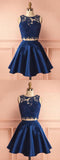 Navy Chic Dark Navy Two Pieces Sanaa Homecoming Dresses Satin Party Dress CD120