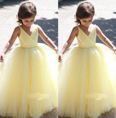 V Neck Yellow Flower Girl Dresses Marlee Homecoming Dresses CD12108