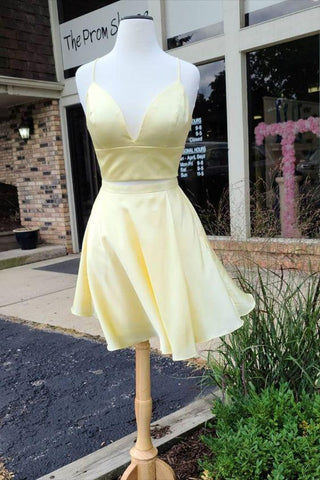 Amani Homecoming Dresses Two Piece Short Yellow With Spaghetti Straps CD12343