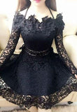 Sexy Homecoming Dresses Elva Lace Black Halter Long Sleeves Short CD1283