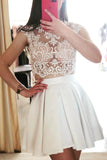 Cute White Short Marlene Two Pieces Homecoming Dresses Lace Dress White CD1424