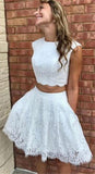 Two Piece Crew Above-Knee White With Homecoming Dresses Lace Emmy Pockets CD1464