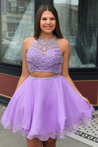 Two Piece Lindsey Homecoming Dresses Jewel Neck Beading Lilac CD1486