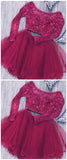 Lace Homecoming Dresses Princess Two Piece Long Sleeves Tulle Short With Beads CD1507