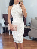 Bodycon Round Neck Sophie Homecoming Dresses Lace Knee-Length White CD1523