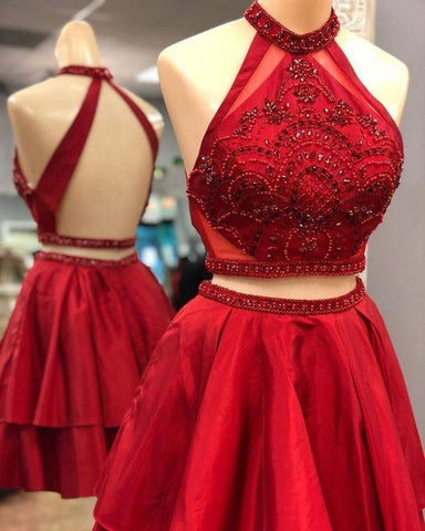 Two Piece Short Homecoming Dresses Makaila Red With Backless CD2058