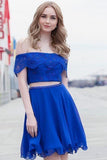 Two Piece Dress Lace Britney Homecoming Dresses Royal Blue Sexy Short Party Dress For Party CD2133