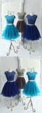 Beautiful Two Piece Stunning Two Piece Jewel Cap Kiera Royal Blue Homecoming Dresses Sleeves Short Organza CD2135