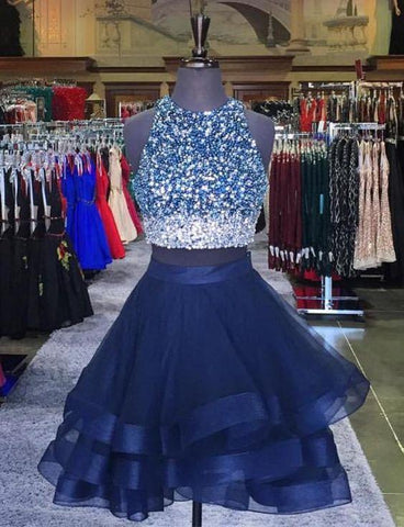 Short Two Piece Homecoming Dresses Natalee With Ombre Sequin Beads CD2166