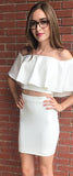 Sexy Two Piece Homecoming Dresses Nancy Off The Shoulder Short White Tight CD22881