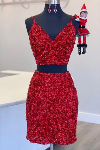 Two Piece Red Sequined Shyla Homecoming Dresses Dress CD24085