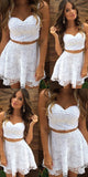 Two Piece Straps Short Elisa Lace Homecoming Dresses Cocktail White Dress Cheap CD319