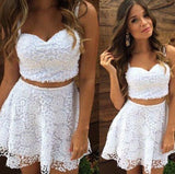 Two Piece Straps Short Elisa Lace Homecoming Dresses Cocktail White Dress Cheap CD319