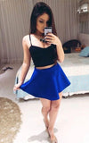 Two Piece Royal Blue Isla Satin Homecoming Dresses Spaghetti Straps Short CD3527