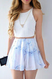 Two Piece Bateau Short Printed White Chiffon Makenzie Homecoming Dresses CD368