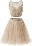 Short Juniors Two Piece Dress Short Tulle Beaded Sequins Party Dresses Millie A Line Homecoming Dresses CD3927