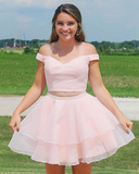 Off The Cheyenne Homecoming Dresses A Line Pink Two Pieces Shoulder With Beading CD4081