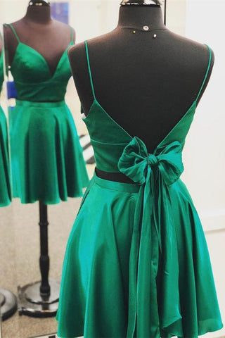 Two Piece Kylee Homecoming Dresses Green Short With Tie Back CD4295