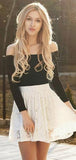 Two Piece Long Lace Homecoming Dresses Denisse Ivory Sleeves Short CD429