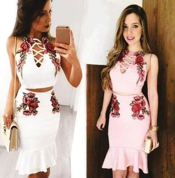 Homecoming Dresses Penelope Sexy Fashion Straps Floral Embroidery Two Piece CD4324