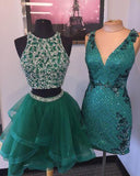 Elegant Short Beaded Anabelle Homecoming Dresses Tulle Party Gown Green Two Piece Dress CD4360