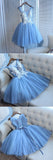 Cute Blue Short Estrella Homecoming Dresses Lace Party Dress Blue CD4475