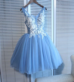 Cute Blue Short Estrella Homecoming Dresses Lace Party Dress Blue CD4475