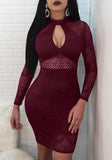 Burgundy Cut Out Homecoming Dresses Lace Helga Sheer Bodycon Clubwear CD4544