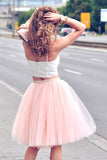 Spaghetti Straps Two Piece Blush Short Homecoming Dresses Jaylah Pink Party Dress CD47