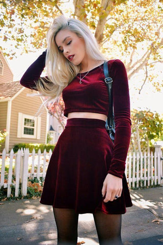 Two Piece Penny Homecoming Dresses Long Sleeve Velvet CD4849