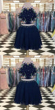 Sexy Navy Blue Short Two Pieces Homecoming Dresses Diya With Halter Neckline Affordable CD590