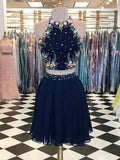 Sexy Navy Blue Short Two Pieces Homecoming Dresses Diya With Halter Neckline Affordable CD590