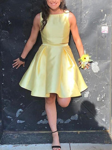 Yellow Two Piece Charming Satin Jaylin Homecoming Dresses CD747