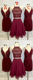 Two Piece Square Knee-Length Lace Homecoming Dresses Danna Burgundy With CD804