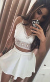 Homecoming Dresses Shelby Lace Two Piece Spaghetti Straps Short White With CD8957