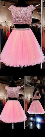 Cute Jewel Homecoming Dresses Two Pieces Mariela Pink Beading CD9897