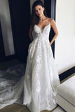 Charming Spaghetti Straps Long Ivroy Lace Wedding Dresses Wedding Gowns