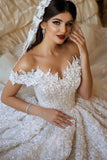 2024 A Line Off The Shoulder Wedding Dresses Tulle With Applique And Beads Court Train