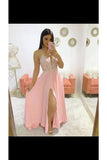 Spaghetti Strap Floor Length Prom Dresses With Slit