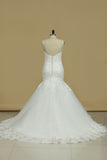 2024 New Arrival Wedding Dresses Mermaid Spaghetti Sraps Tulle With Applique