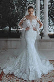 2024 Mermaid/Trumpet Wedding Dresses V Neck Long Sleeves Tulle With Applique And Beads