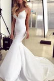 Spaghetti Straps Mermaid Wedding Dress With Appliques, Sexy Backless Bridal Dresses