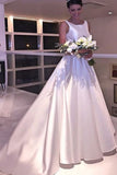 2024 Scoop Wedding Dresses A Line Satin With Sash Sweep/Brush Train