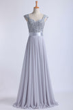 2024 Off The Shoulder A-Line Floor-Length Prom Dresses Beaded Bodice Tulle And Chiffon