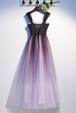 Tulle Beading Lace Up Back Prom Dresses Straps